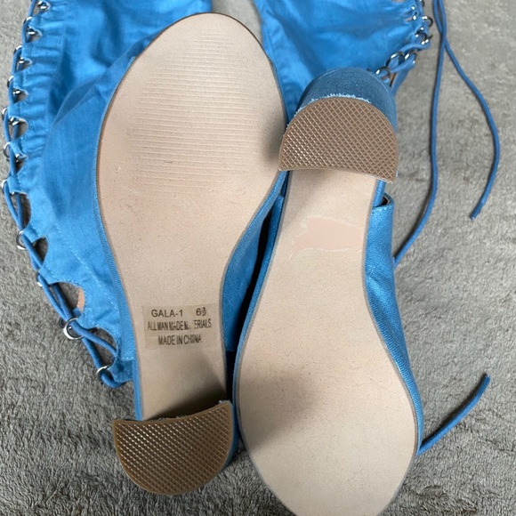 NWT Denim Lace Up Open Toe Shoes - Picture 5 of 7